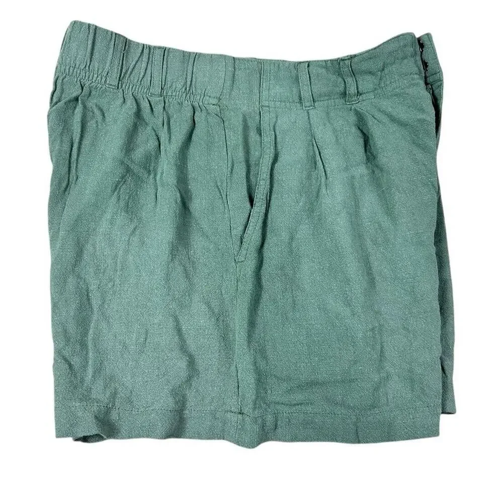 Z Supply Olive Green Linen Blend Shorts Sz XS Relaxed Pleated Stretch Waist